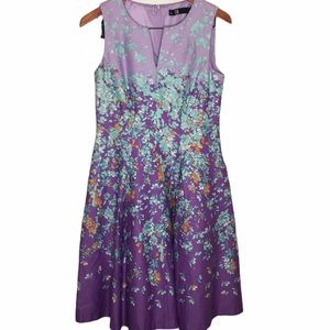 Leslie Fay Purple and Green Floral Midi Dress